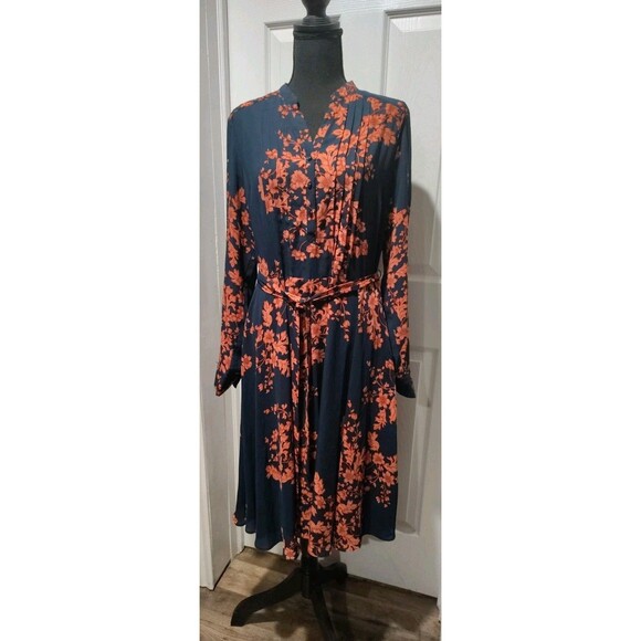 Nanette Lepore Fall Floral Pintucked Dress Preppy Size 12 Women's Gilmore Boho - Picture 1 of 14